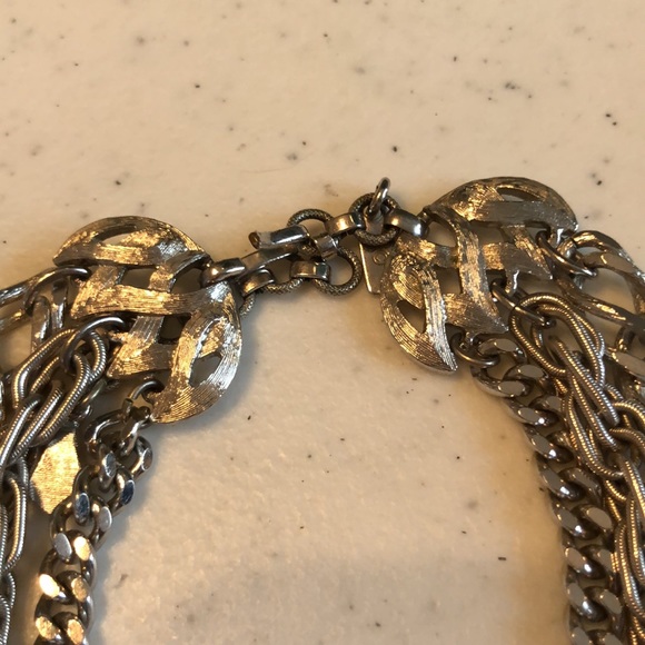 Vintage Monet Brushed and Polished Silver Tone 3 Chain Necklace - Picture 2 of 3